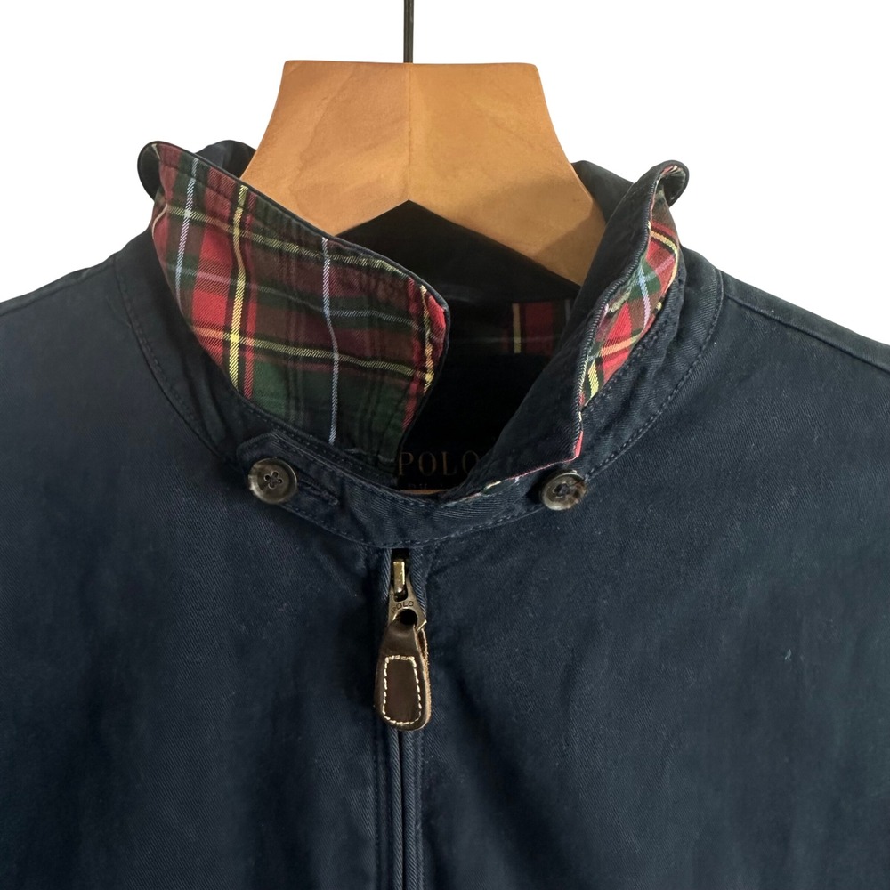 Polo Ralph Lauren Mens XL Navy Blue Harrington Jacket Plaid Lining Cotton Twill - Picture 5 of 9
